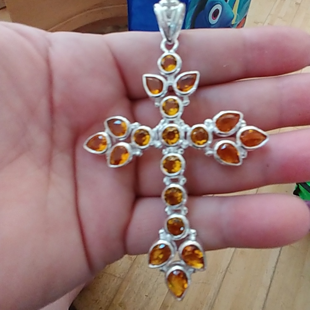 Citrine silver cross pendant